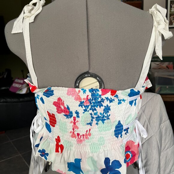 Peter Som Floral Smock Tie Strap Crop Top - Picture 6 of 7